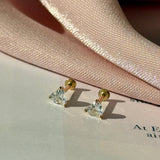 Stone Heart Flat Back Stud Earrings in Solid 14k Yellow Gold