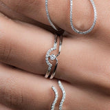 Diamond Curve Double Layer Band in Solid 14k White Gold