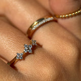 Three Flower Diamond Ring in Solid 14k Yellow Gold