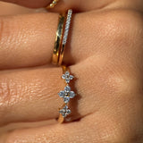 Three Flower Diamond Ring in Solid 14k Yellow Gold