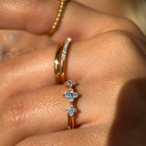 Three Flower Diamond Ring in Solid 14k Yellow Gold