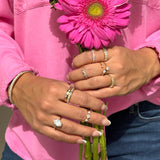 Three Flower Diamond Ring in Solid 14k Yellow Gold