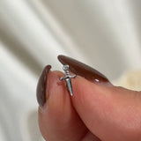 Dagger Flat Back Stud Earrings in Solid 14k White Gold