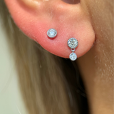 Double Diamond Drop Flat Back Stud Earrings in Solid 14k White Gold