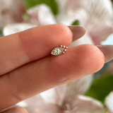 Beaded Marquise Flat Back Stud Earring in Solid 14k White Gold
