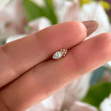 Beaded Marquise Flat Back Stud Earring in Solid 14k White Gold
