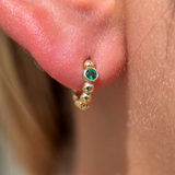 Emerald Beaded Hoop in Solid 14k Yellow Gold