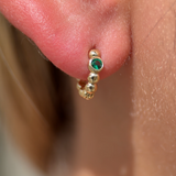 Emerald Beaded Hoop in Solid 14k Yellow Gold