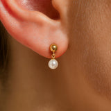 Gold and Pearl Drop Flat Back Stud Earrings in Solid 14k Yellow Gold