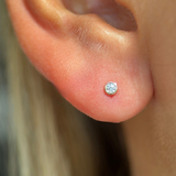 Round Gemstone Flat Back Stud Earrings Bezel Set in Solid 14k Yellow Gold