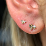 Minimalist Bee Flat Back Stud Earrings in Solid 14k Yellow Gold
