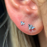 Minimalist Bee Flat Back Stud Earrings in Solid 14k White Gold
