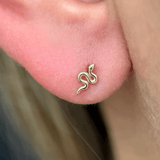 Snake Flat Back Stud Earrings in Solid 14k Yellow Gold