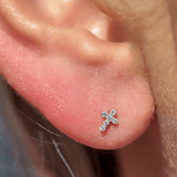 Diamond Pavé Studded Cross Flat Back Stud Earrings in Solid 14k Rose Gold