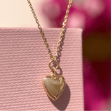 Bubble Heart and Diamond Station Necklace in Solid 14k Rose Gold