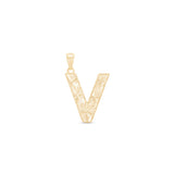 Radiant-Cut Initial Pendant in Solid 10k Yellow Gold - V