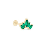 Marquise Cut Five Petal Emerald Lotus Flat Back Stud Earrings in Solid 14k Yellow Gold