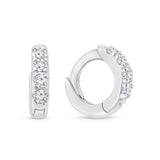 Cubic Zirconia Studded Huggie Hoop in Solid 14k White Gold