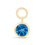 Hoop with Bezel Set Blue Topaz Charm in Solid 14k Yellow Gold