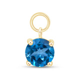 Hoop with Prong Set Blue Topaz Charm in Solid 14k Yellow Gold