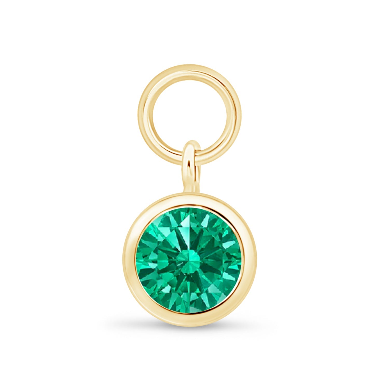 Hoop with Bezel Set Emerald Charm in Solid 14k Yellow Gold