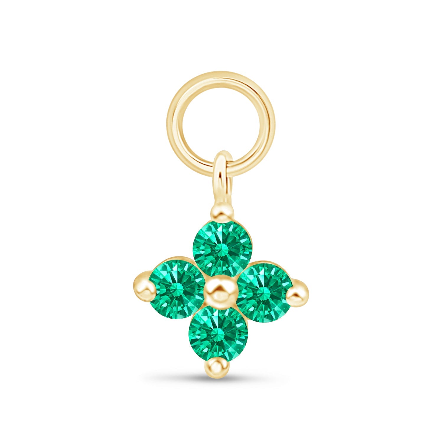 Hoop with Emerald Clover Charm in Solid 14k Yellow Gold