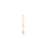a pair of gold earrings with diamonds on a white background