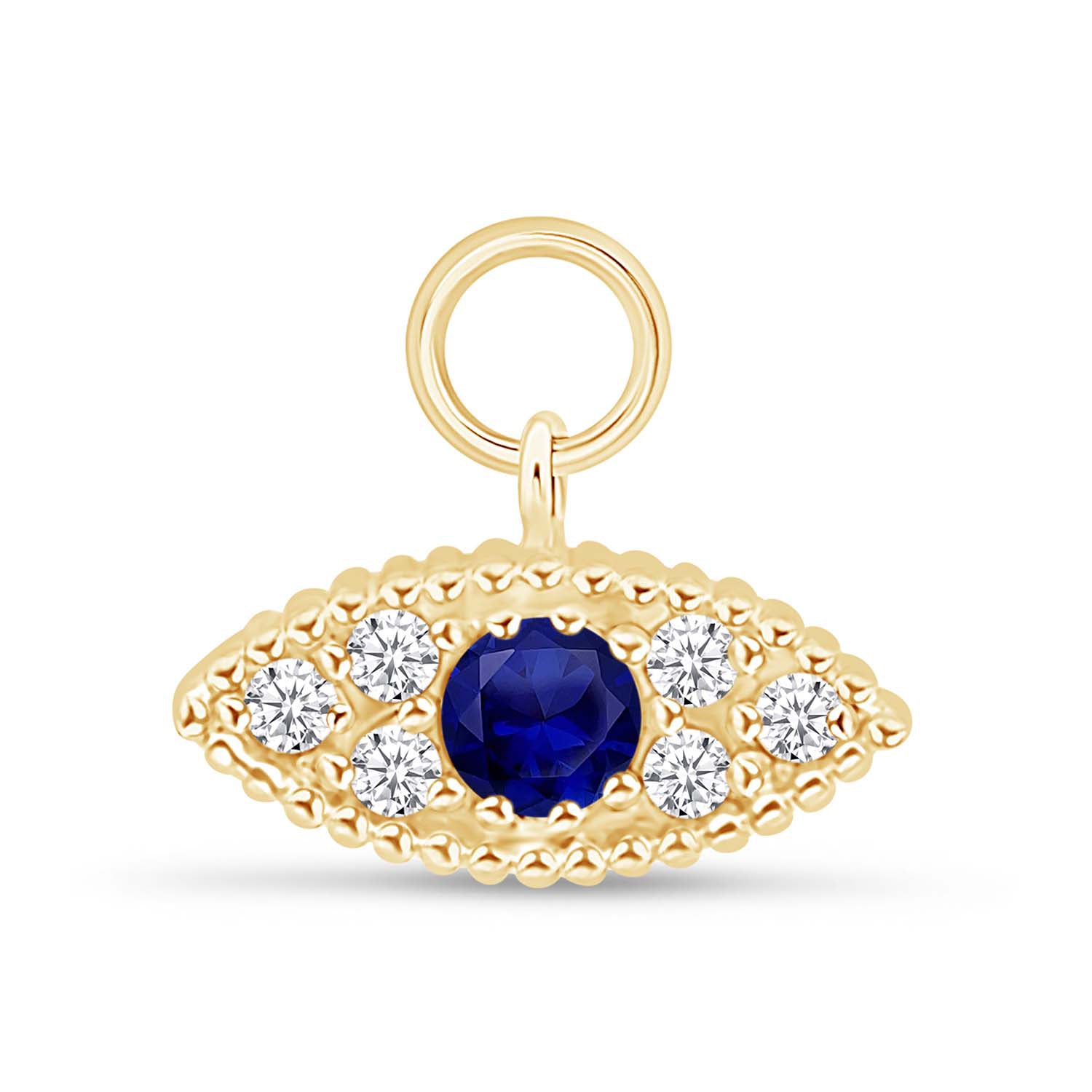 Hoop with Sapphire Evil Eye Charm in Solid 14k Yellow Gold