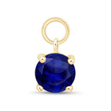 Hoop with Prong Set Sapphire Charm in Solid 14k Yellow Gold