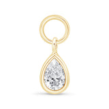 Hoop with Bezel Set Teardrop Charm in Solid 14k Yellow Gold