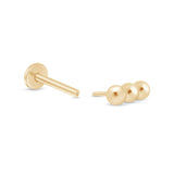 Three Bead Bar Flat Back Stud Earrings in Solid 14k Yellow Gold