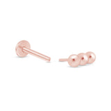 Three Bead Bar Flat Back Stud Earrings in Solid 14k Rose Gold