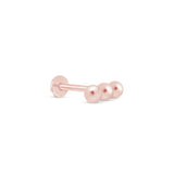 Three Bead Bar Flat Back Stud Earrings in Solid 14k Rose Gold