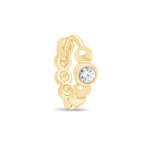 Diamond Beaded Huggie Hoop in Solid 14k Yellow Gold