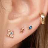 Marquise London Blue Topaz Flat Back Stud Earrings in Solid 14k Yellow Gold