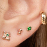 Marquise Emerald Flat Back Stud Earrings in Solid 14k Yellow Gold