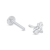 Minimalist Bee Flat Back Stud Earrings in Solid 14k White Gold