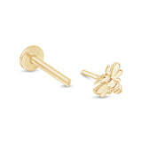 Minimalist Bee Flat Back Stud Earrings in Solid 14k Yellow Gold