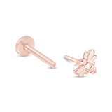 Minimalist Bee Flat Back Stud Earrings in Solid 14k Rose Gold