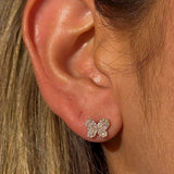Diamond Pavé Butterfly Screw Back Earrings in Solid 14k Rose Gold