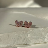 Diamond Pavé Butterfly Screw Back Earrings in Solid 14k Rose Gold