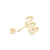 Triple Illusion Hoop Ball Back Huggie Stud in Solid 14k Yellow Gold