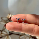 Blue Topaz Double Marquise Drop Flat Back Stud Earrings in Solid 14k Yellow Gold