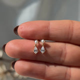 Pearl & Marquise Drop Flat Back Stud Earrings in Solid 14k Yellow Gold