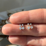 Double Diamond Drop Flat Back Stud Earrings in Solid 14k White Gold