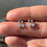 Double Diamond Drop Flat Back Stud Earrings in Solid 14k Yellow Gold