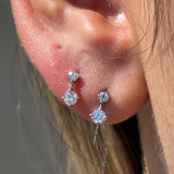 Double Diamond Drop Flat Back Stud Earrings in Solid 14k Yellow Gold