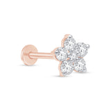 Six Round Diamond Flower Flat Back Stud Earrings in Solid 14k Rose Gold