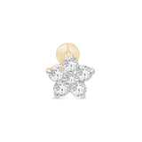 Six Round Diamond Flower Flat Back Stud Earrings in Solid 14k Yellow Gold