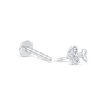 Diamond Heart Cupid's Arrow Flat Back Stud Earrings in Solid 14k White Gold